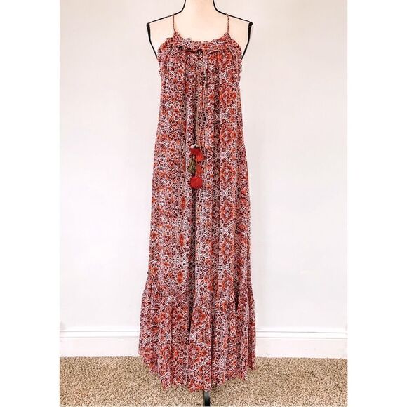 Misa Thale Marseille Print Pom Pom Tassel Floral Paisley Ruffle Maxi Dress Sz S - Picture 4 of 8